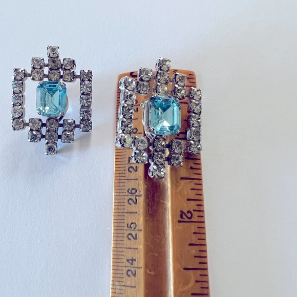 Vintage Art Deco Chic Large Statement Clip On Rhinestone Earrings/ Shoe Clips - Picture 4 of 10